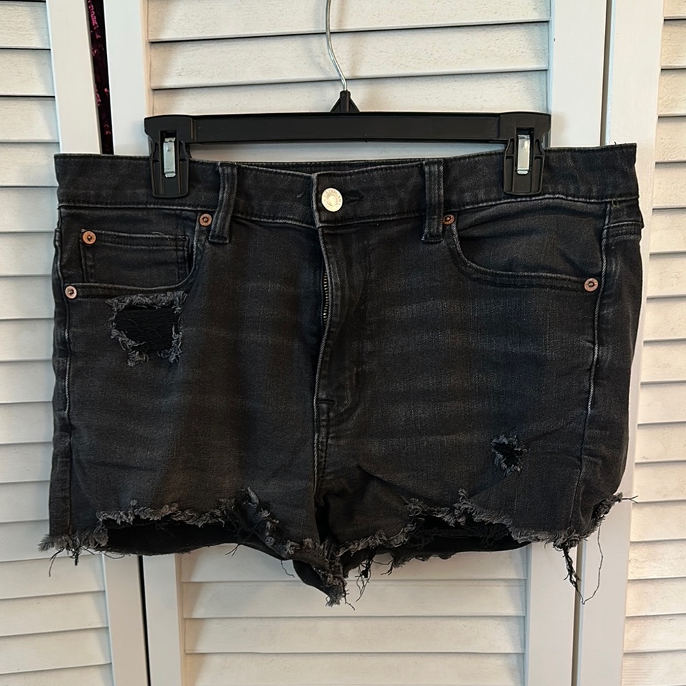 American Eagle Black Jean Shorts Distressed Frayed Hem
